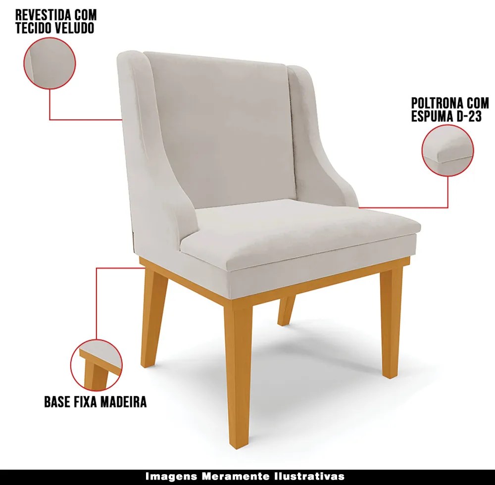 Cadeira Decorativa Sala de Jantar Base Fixa de Madeira Firenze Veludo Cinza/Castanho G19 - Gran Belo