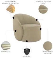 Sofá 4 Lugares 220cm Wendi e Poltrona Steve Suede Marrom Rt I01 - Mpo