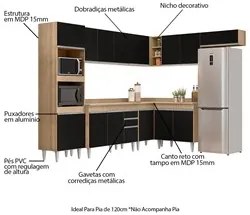Armário de Cozinha Modulada de Canto 8 Peças CP02 Balcão com Tampo Cas