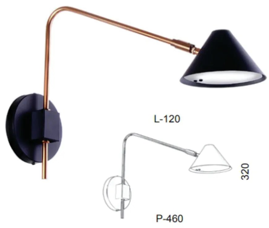 Arandela Haste Articulada Cúpula Aluminio C/ Difusor 12X46X32Cm Metal... (BRANCO / ROSE FOSCO, 110V)