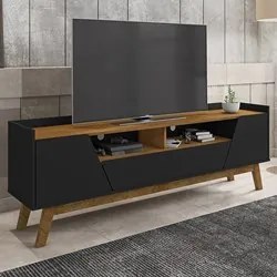 Rack Bancada para TV 70 Pol Pés Retrô 180cm Flora B02 Preto/Naturalle
