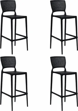 Kit 4 Banquetas Bar Alta Tramontina Safira Preta Empilhável em Polipropileno