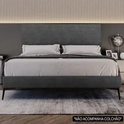 Cama Casal com Cabeceira 145cm Pés Metálicos Elisa S05 Veludo Preto -