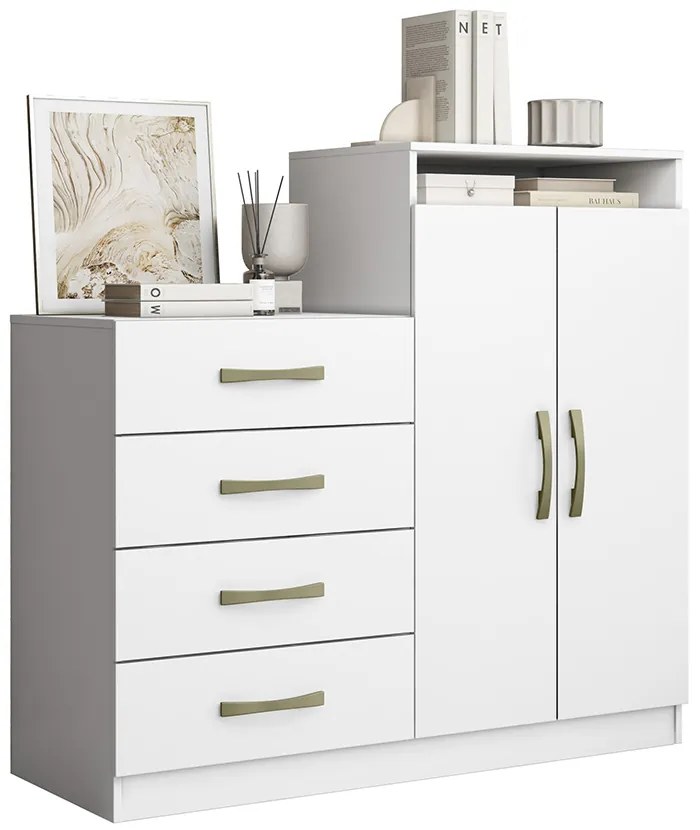 Cômoda Quarto 2 Portas Sapateira 120cm Elára A09 - D'Rossi - Atacama e Branco
