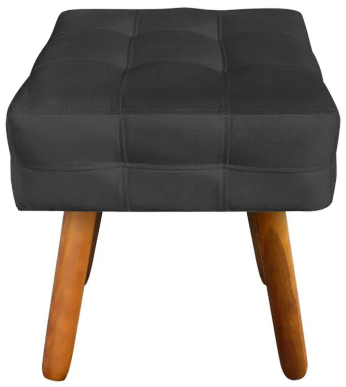 Puff Banqueta Decorativo Pé Palito de Madeira Kit 2 Elisa Suede Preto D03 - D'Rossi