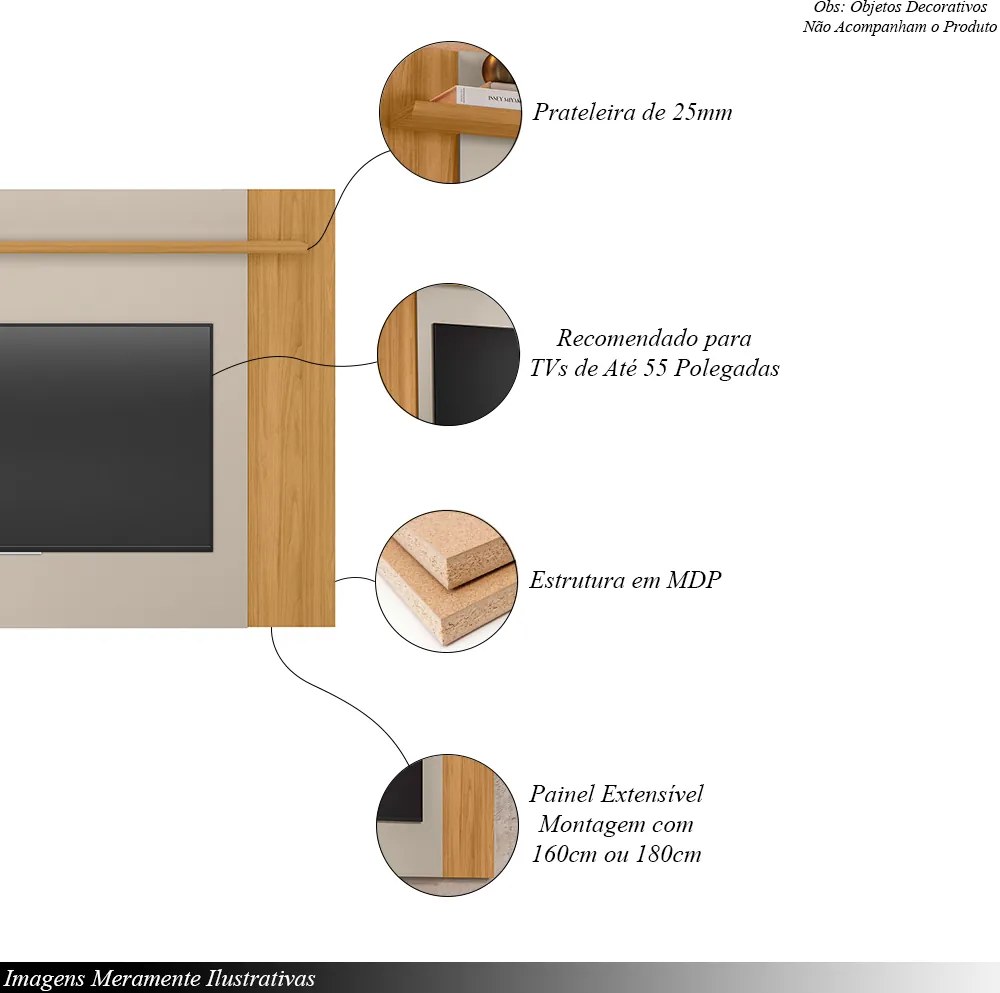 Painel Extensível Tremonti TV até 55 Polegadas Prateleira Tauari/Off White G77 - Gran Belo