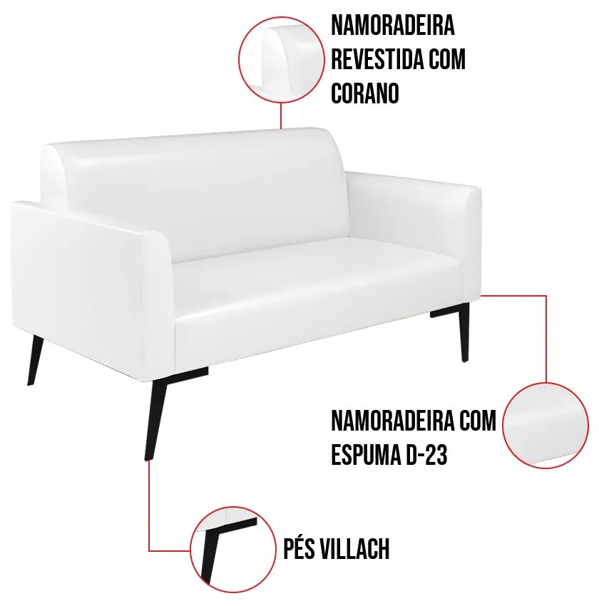 Sofá Namoradeira com Poltrona Pés Villach Marisa Corano D03 - D'Rossi - Branco
