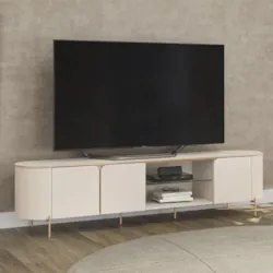 Rack Bancada de TV 75 Pol 241cm Ariane D04 Off White/Dourado - Mpozena