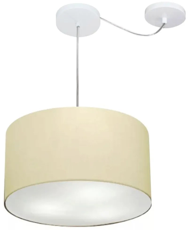 Lustre Pendente Cilíndrico Com Desvio De Centro Md-4256 Cúpula em Tecido 40x21cm Algodão Crú - Bivolt