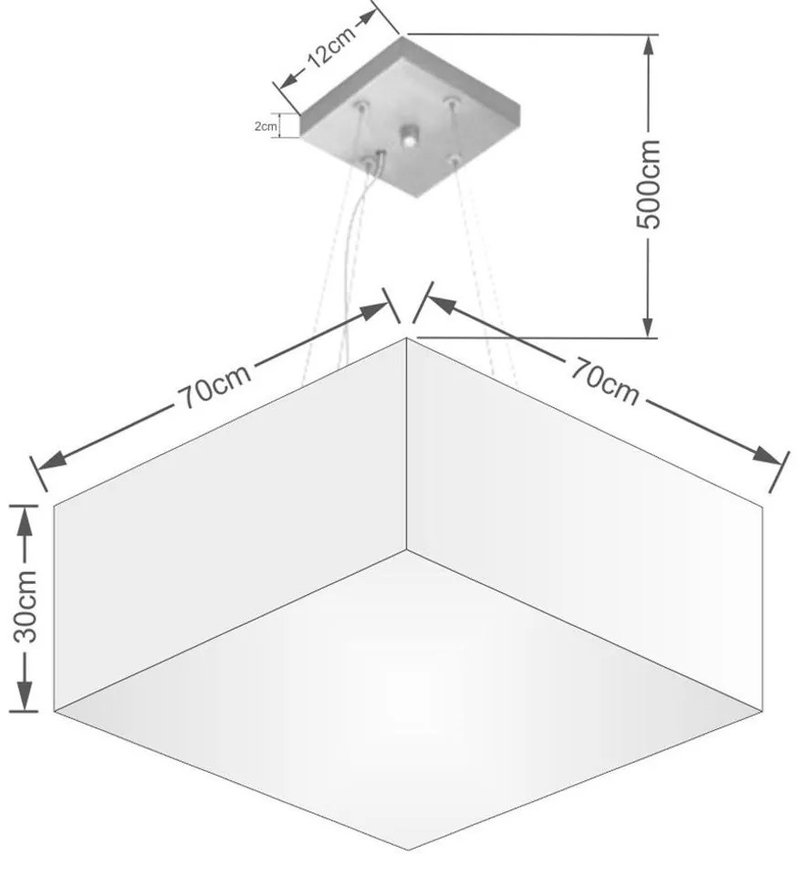 Lustre Pendente Quadrado Md-4071 Cúpula em Tecido 30/70x70cm Branco - Bivolt