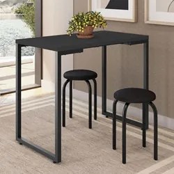Mesa de Cozinha Bistrô Porto Preto 90cm com 2 Banquetas Industriais Ma