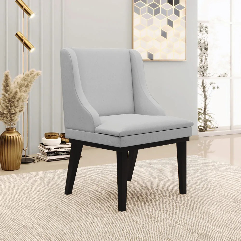 Kit 3 Cadeiras Decorativas Sala de Jantar Base Fixa de Madeira Firenze Linho Cinza/Preto G19 - Gran Belo