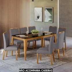 Mesa de Jantar Retangular 180cm 8 Lugares Yuma Ypê/Preto N02 - Mpozena