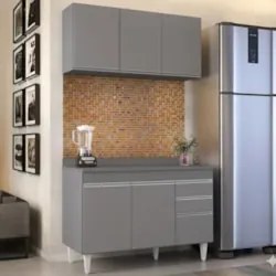 Armário Cozinha e Balcão Com Tampo 120cm Michigan Cinza     - Lumil