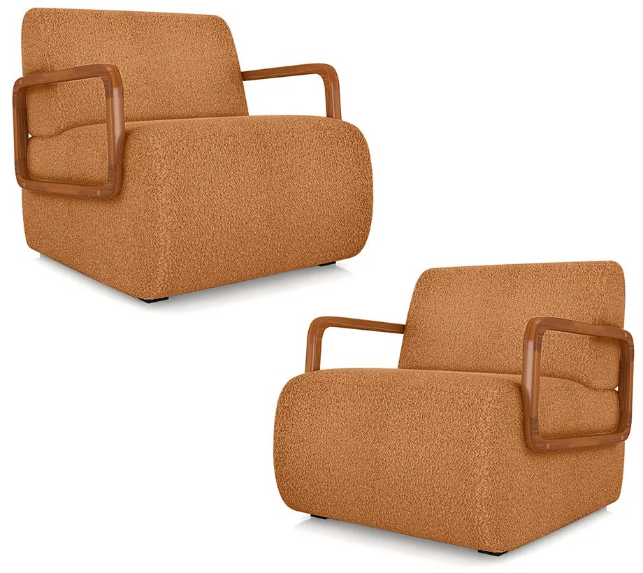 Kit 2 Poltronas Decorativa Sala de Estar Odessa Braços em Madeira Bouclê Terracota G33 - Gran Belo