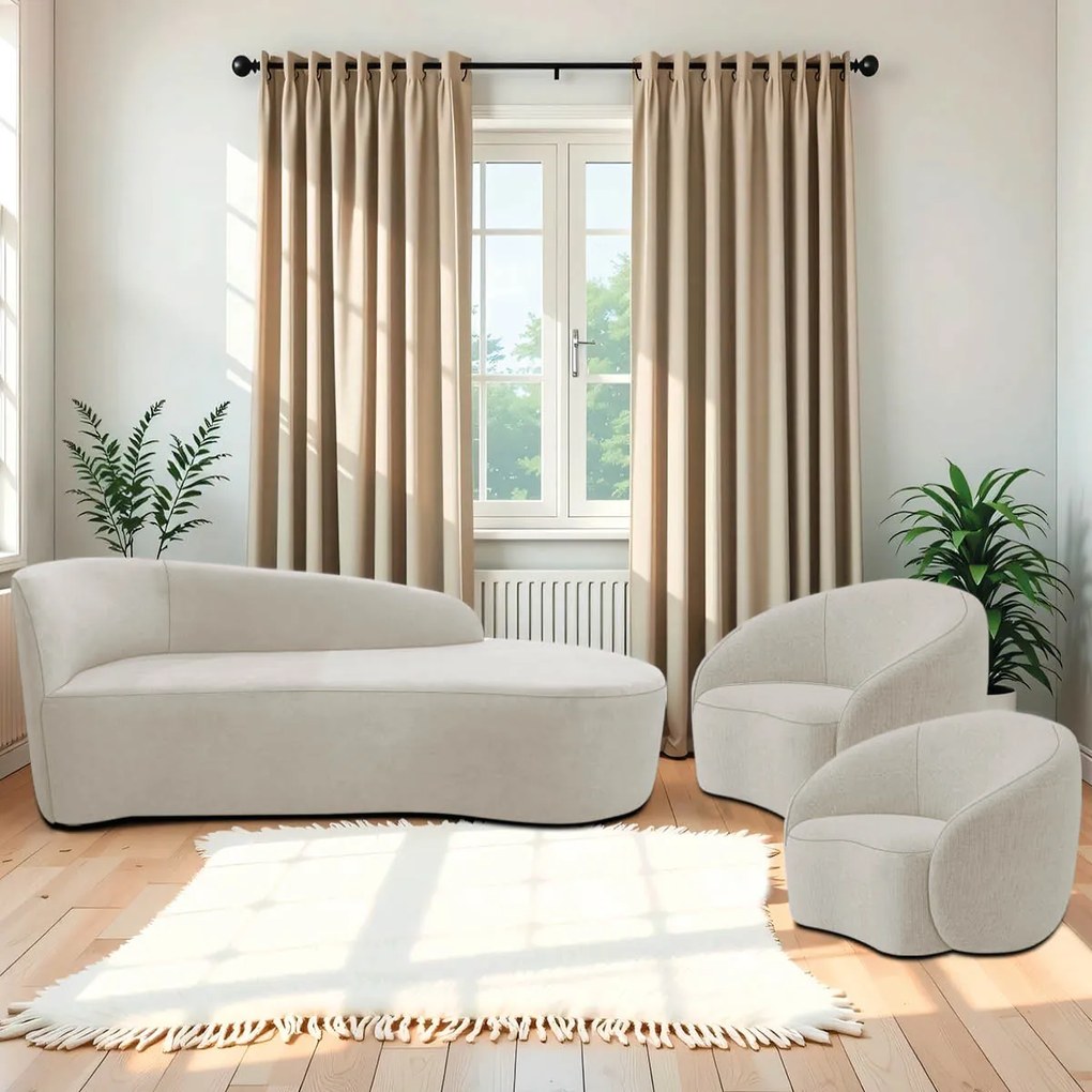 Kit Divã Recamier Orgânico França 160cm Lado Direito e 2 Poltronas Amore Linho