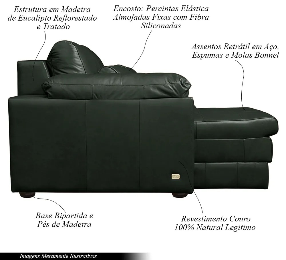 Sofá Decorativo Piece Bipartido Retrátil Sala de Estar 250cm Couro Verde G58 - Gran Belo