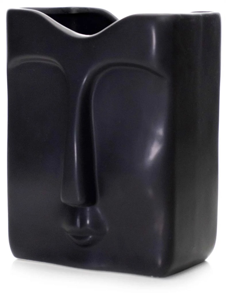Vaso Decorativo Rosto em Cerâmica Retangular Preto 17x10 cm - D'Rossi