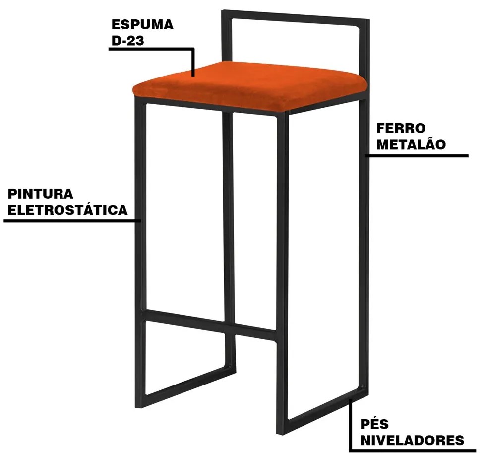 Kit 2 Banqueta Decorativa Selena Base Preta Suede Telha G41 - Gran Belo