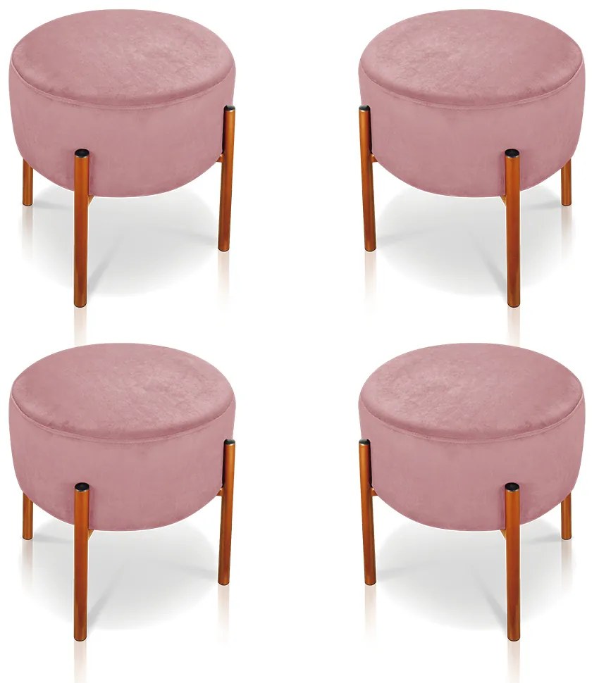 Kit 04 Puffs Iron Suede Base Metálica Cobre - Rose