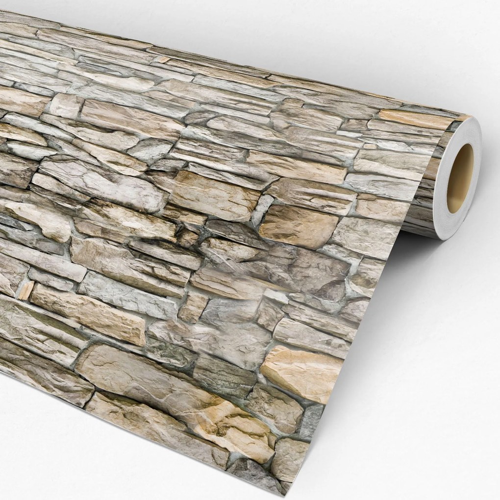Papel de parede adesivo pedra cinza marrom e amarela