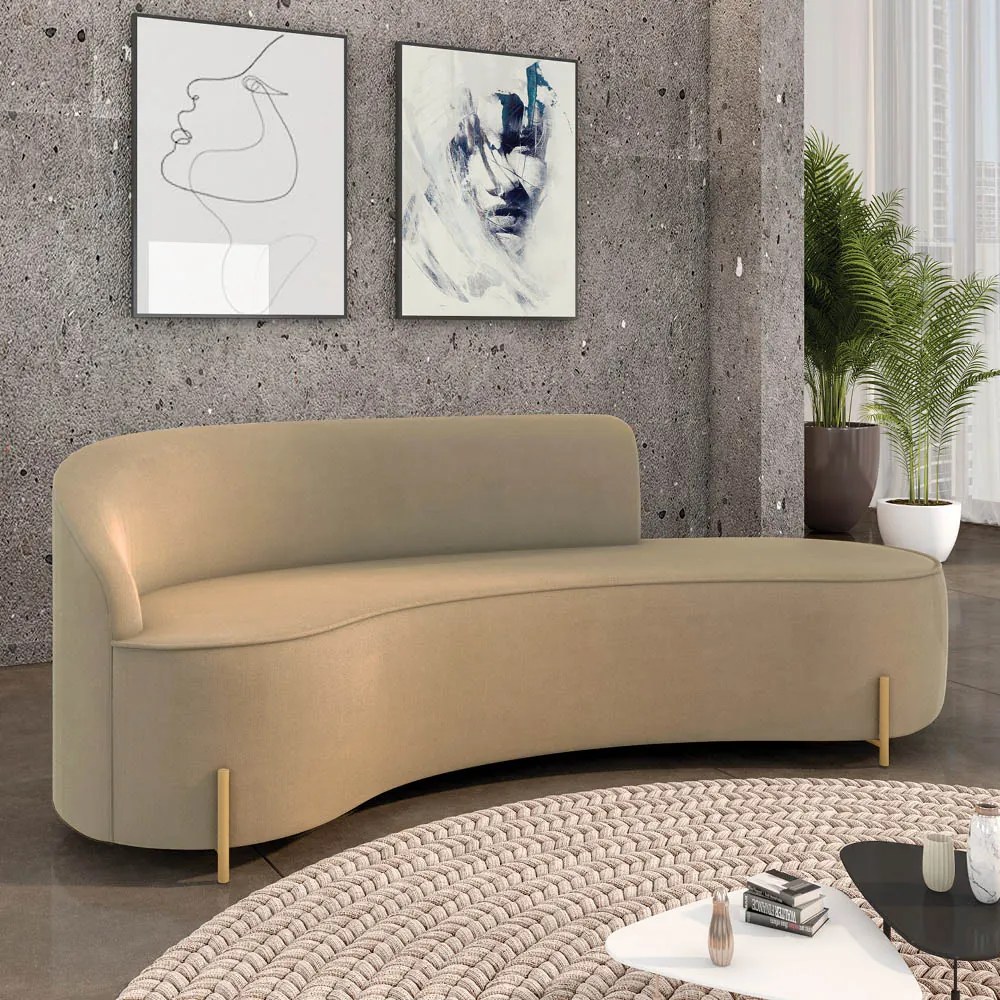 Sofá 4 Lugares Orgânico 220cm Pé Dourado Morgan Suede D03 - D'Rossi - Marrom Rato