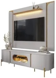 Painel TV 75 Pol Marina e Rack Com LED 180cm Ricky Off/Cinamomo B02 -