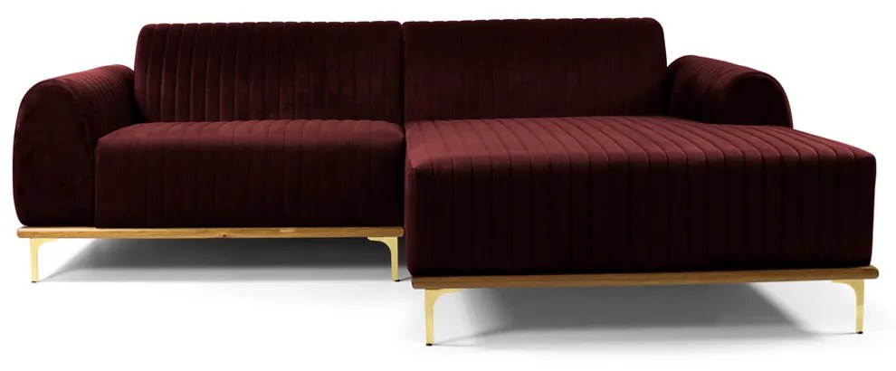 Sofá 3 Lugares Lisboa D07 com Chaise Direita 230cm Veludo Bordô - D'Rossi