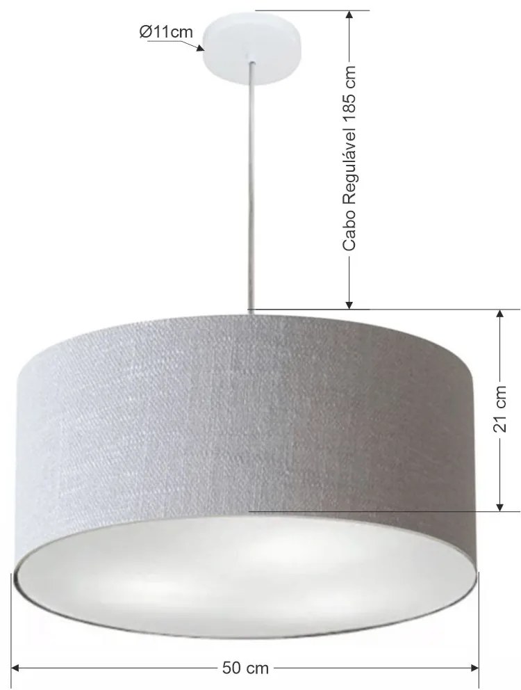Lustre Pendente Cilíndrico Md-4049 Cúpula em Tecido 50x21cm Rustico Cinza - Bivolt