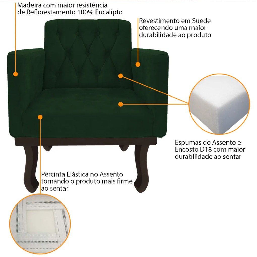 kit 02 Poltronas Classic Pés Luís XV Suede Verde - ADJ Decor