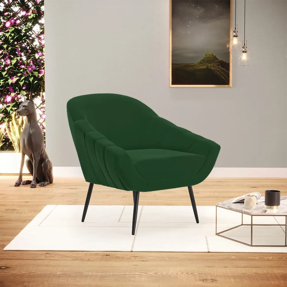 Kit 02 Poltronas Giovana Veludo Pés Palito de Ferro D03 - D'Rossi - Verde Esmeralda