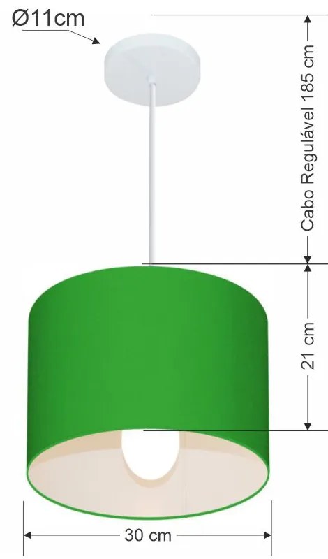 Lustre Pendente Cilíndrico Md-4054 Cúpula em Tecido 30x21cm Verde Folha - Bivolt