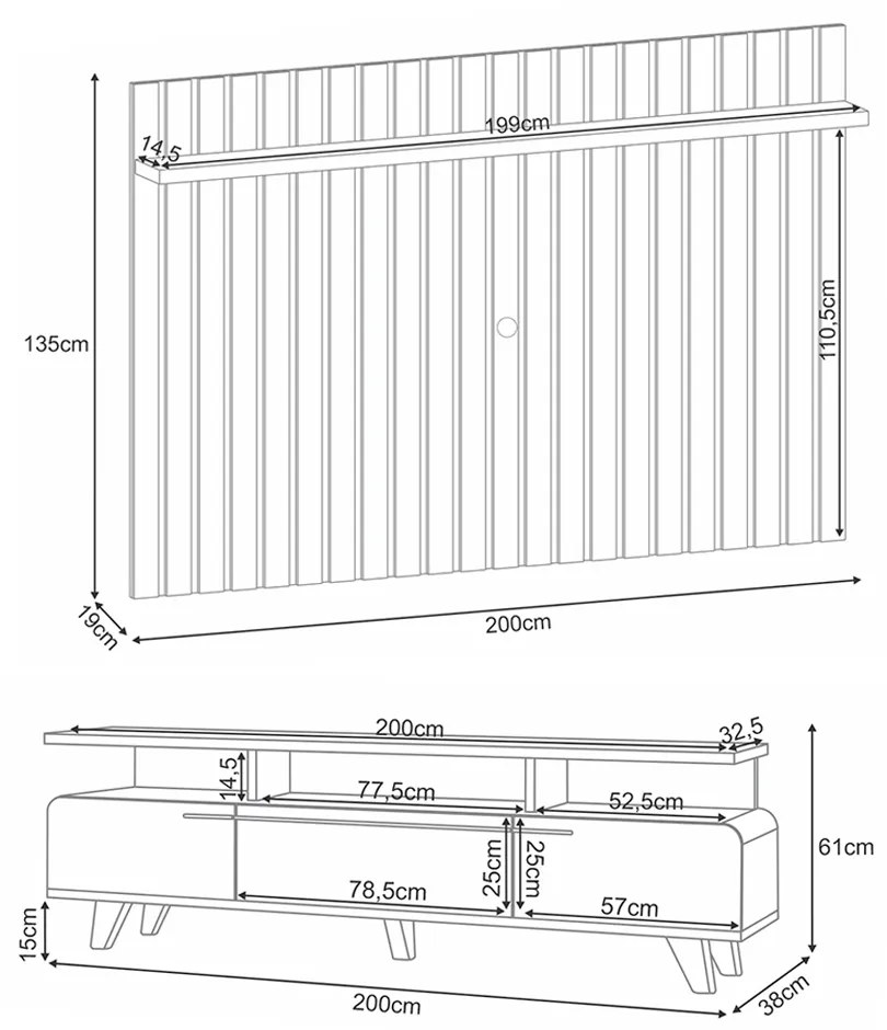 Conjunto Decorativo Bancada Riven e Painel Suspenso Luogo MDP/MDF Off White/Cinamomo G26 - Gran Belo