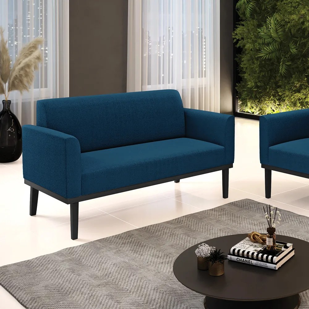 Sofá 2 Lugares Namoradeira Madeira Preto Marisa Bouclê D03 - D'Rossi - Azul