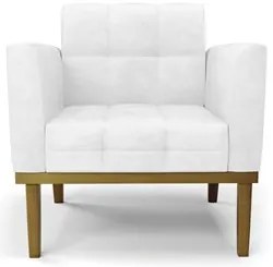 Poltrona Decorativa Base Madeira Castanho Ana Sintético PU Branco - Ib