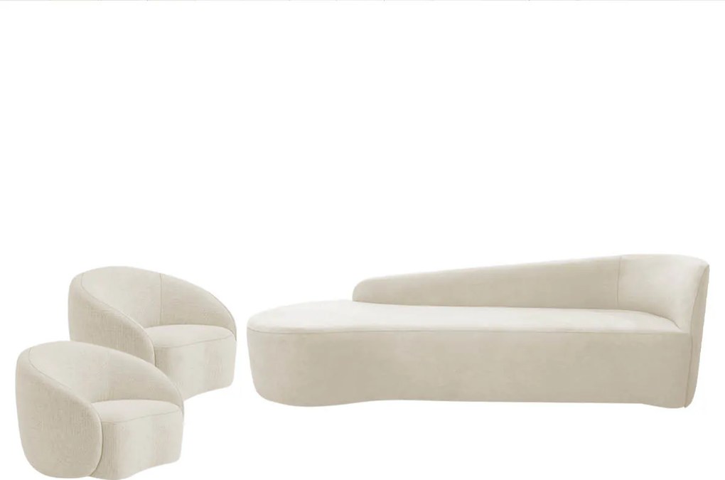 Kit Divã Recamier Orgânico França 250cm Lado Esquerdo e 2 Poltronas Amore Bouclé
