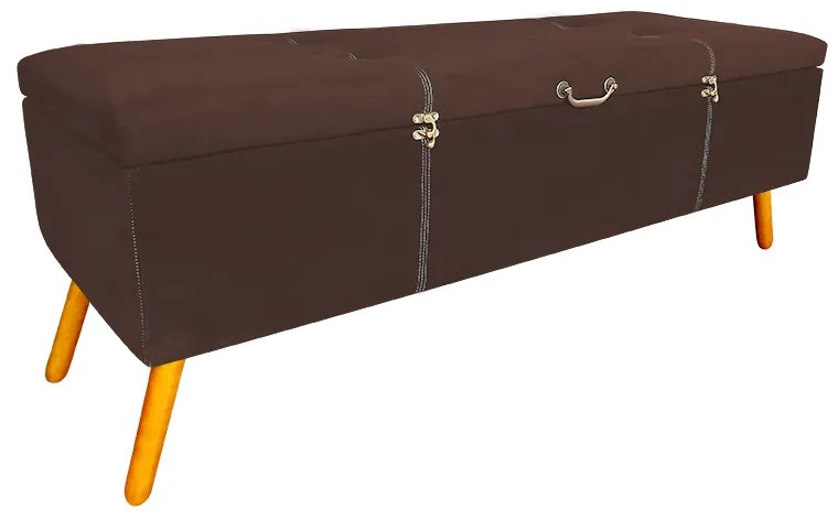 Cabeceira com Calçadeira Baú Casal 140cm Caribe Suede Marrom - Sheep Estofados - Marrom