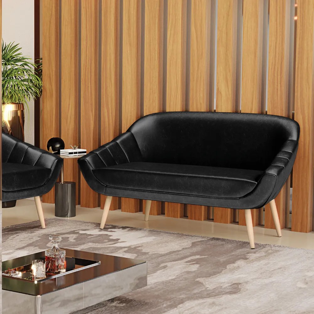 Namoradeira 02 Lugares Giovana Corano Pés Palito Natural - Indo Decorar - Preto