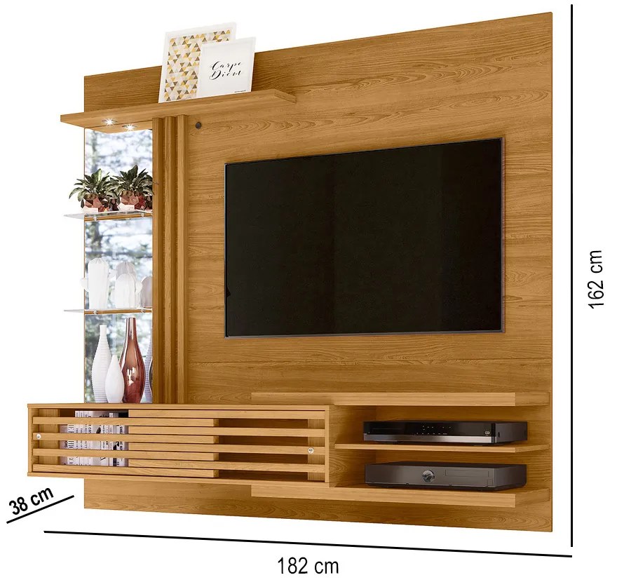 Painel TV 55 Pol 182cm Bancada Suspensa para Sala Romelli M20 - D'Rossi - Cumaru