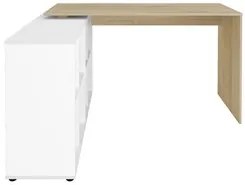 Mesa Escrivaninha em L Eron e Estante Livreiro Maly A06 Branco/Carvalh