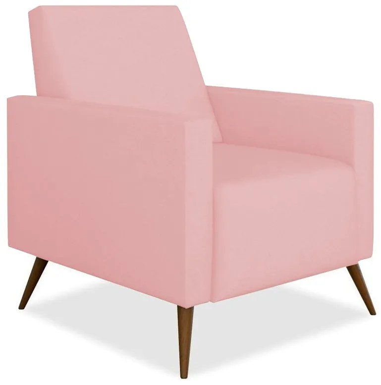 Kit Poltrona Gabi Pé Palito + Puff Quadrado Suede Rosê Sala, quarto, amamentação