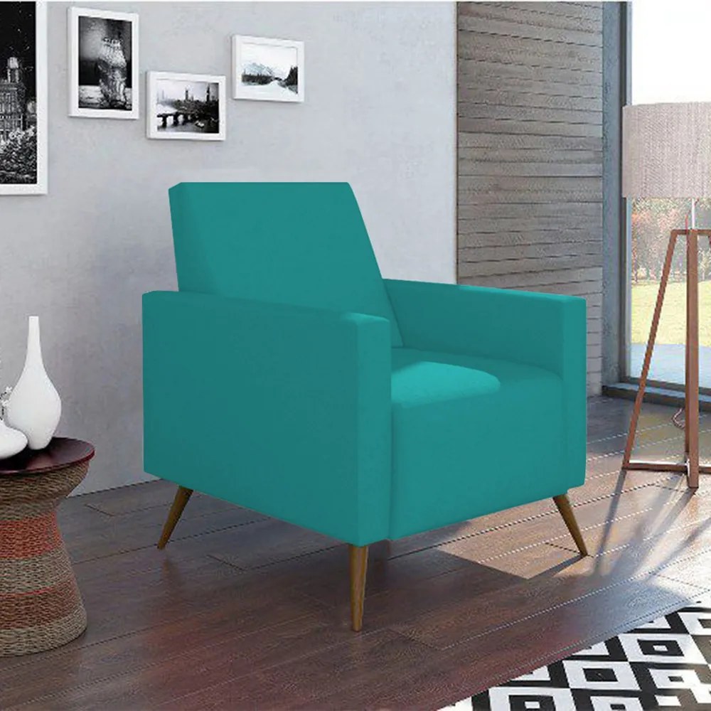 Poltrona Decorativa Amamentação Gabi Pé Palito Suede Azul Tiffany