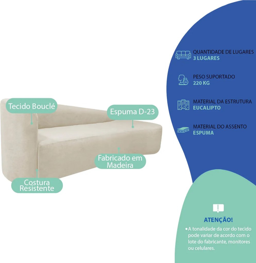 Kit Sofá Curvo França 160cm LD. e Poltrona Luiza Max Conforto, Elegância e Design Moderno Bouclé