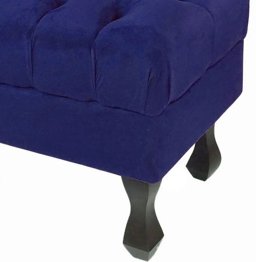 Puff Retrô Luis XV Capitonê Suede Azul Marinho - D'Rossi