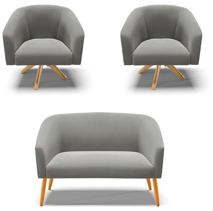 Namoradeira e 2 Poltronas Giratória MA30 Stella Suede Grafite D03 - D'Rossi