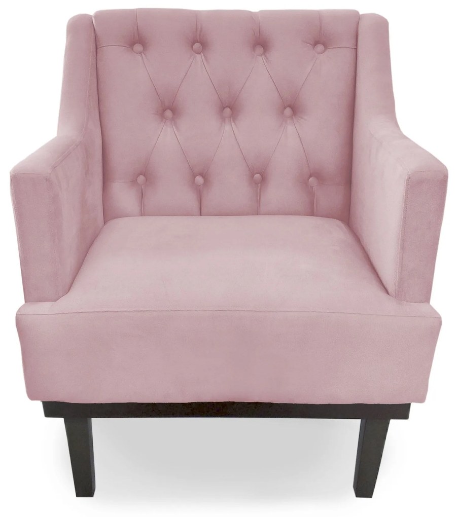 Poltrona Decorativa Clássica Capitonê Pés Madeira Suede Rosa - Sheep Estofados