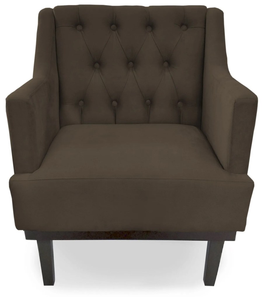 Poltrona Decorativa Clássica Capitonê Pés Madeira Suede Marrom - Sheep Estofados