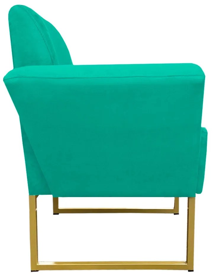 Poltrona Dora Suede Base Metálica Dourado D'Rossi - Verde Turquesa