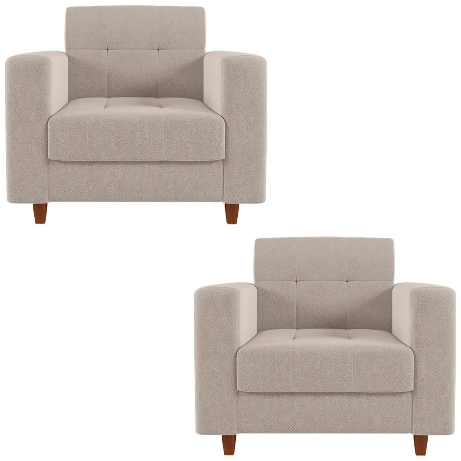 Kit 02 Poltronas Arezzo Linho Pés Chanfrado Castanho D01 - D'Rossi - A27 Areia