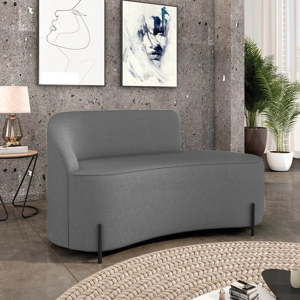 Sofá 2 Lugares Orgânico 140cm Pé Ferro Preto Morgan Linho D03 - D'Rossi - Grafite